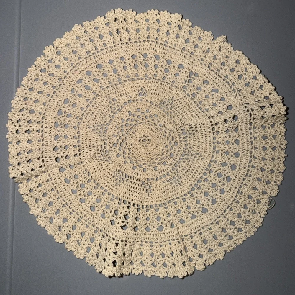 Vintage Hand Crochet Doily Ecru Cotton Lace Round 12/13 In Grandmacore Cottage
